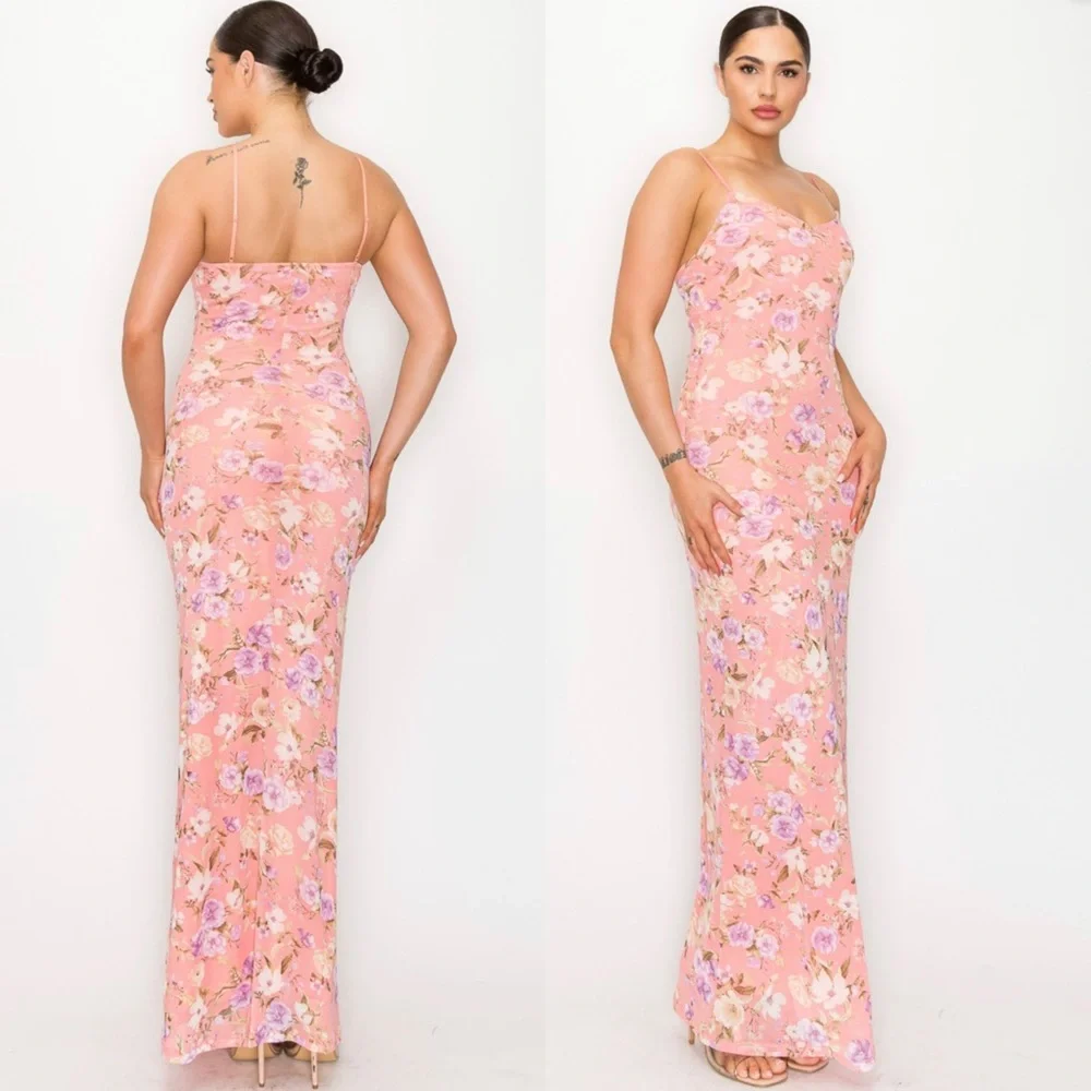 Pink floral print maxi dress - Picture 4 of 12